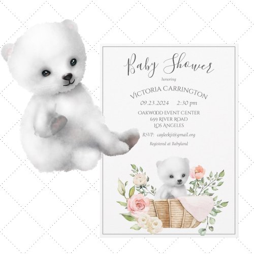 Polar Bear Watercolor Baby Shower Invitation