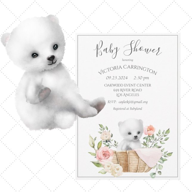 Polar Bear Watercolor Baby Shower Invitation (Creator Uploaded)