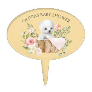Polar Bear Watercolor Yellow Baby Shower Cake Topper