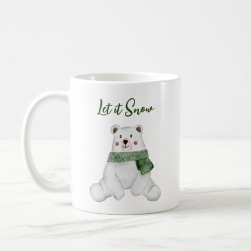 Polar Bear Wearing Green Scarf Let it Snow Coffee Mug