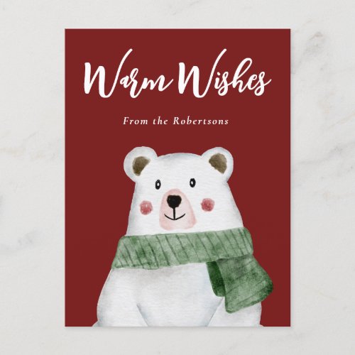 Polar Bear Wearing Green Scarf Let it Snow Holiday Postcard