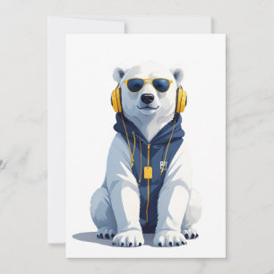 Polar Bear Wearing Hoodie Funny Cool Animal Vector Invitation