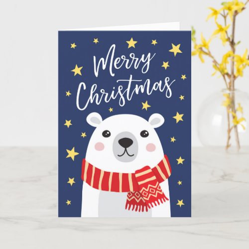 Polar bear wearing scarf Merry Christmas Card