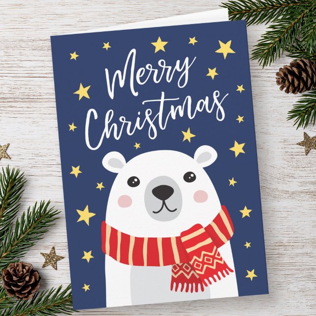 Polar bear wearing scarf Merry Christmas Card (Polar bear wearing scarf Merry Christmas Card)