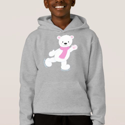 Polar Bear White Bear Ice Skating Bear Scarf Hoodie