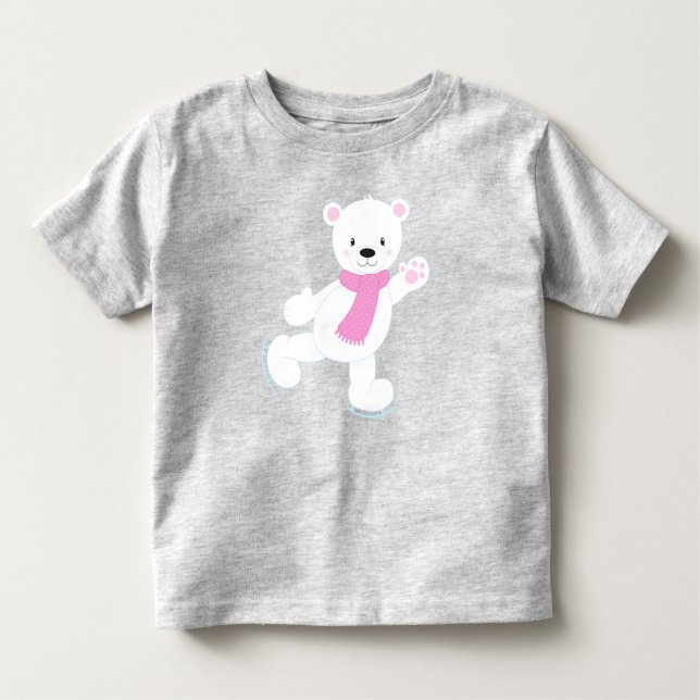 Polar Bear, White Bear, Ice Skating Bear, Scarf Toddler T-shirt (Front)