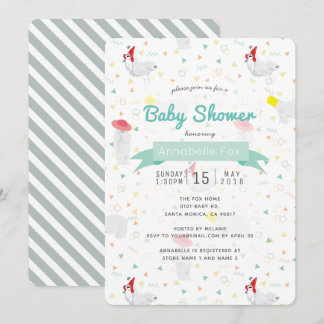Polar Bear White Colorful Baby Shower Invitation