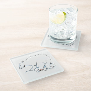 Polar Bear white glass coaster