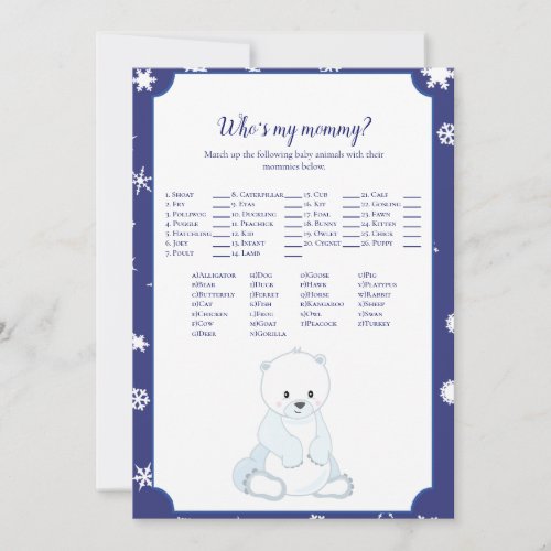 Polar Bear Whos My Mommy Baby Shower Game