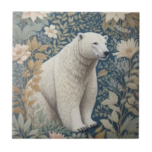 Polar Bear William Morris Inspired Floral Ceramic Tile