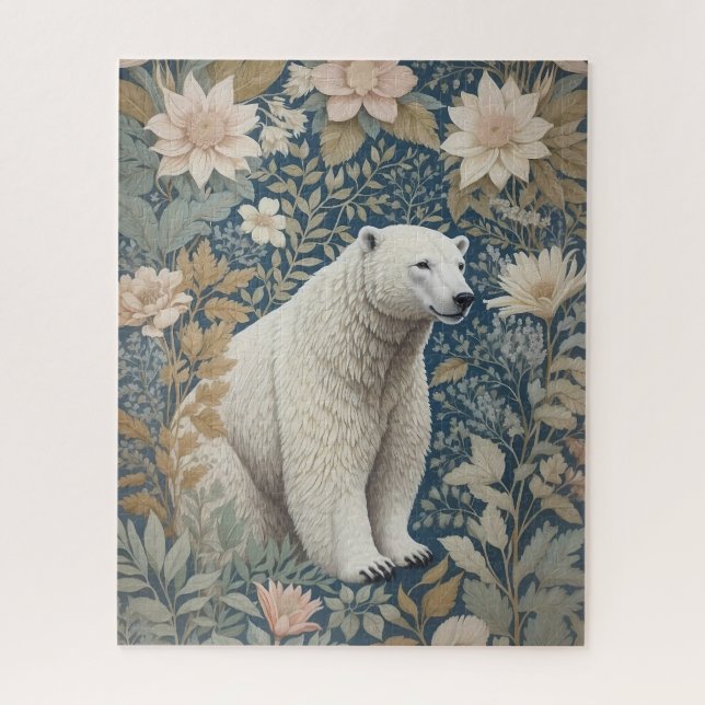 Polar Bear William Morris Inspired Floral Jigsaw Puzzle (Vertical)