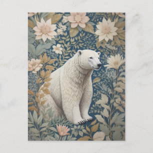 Polar Bear William Morris Inspired Floral Postcard