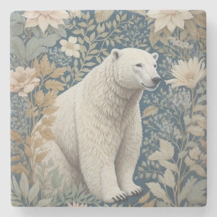 Polar Bear William Morris Inspired Floral Stone Coaster