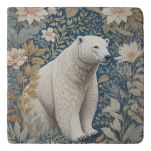 Polar Bear William Morris Inspired Floral Trivet