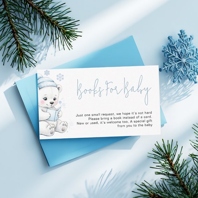 Polar Bear Winter Baby Boy Shower Books Request Enclosure Card (Creator Uploaded)