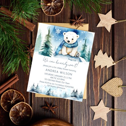 Polar bear winter baby shower budget invitation
