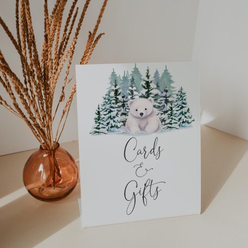 Polar Bear Winter Baby Shower Cards And Gifts Pedestal Sign