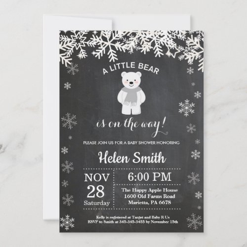 Polar Bear Winter Baby Shower Chalkboard Invitation