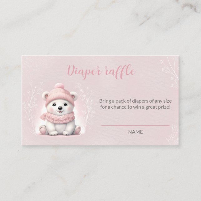 Polar Bear Winter Baby Shower Diaper Raffle Card (Front)