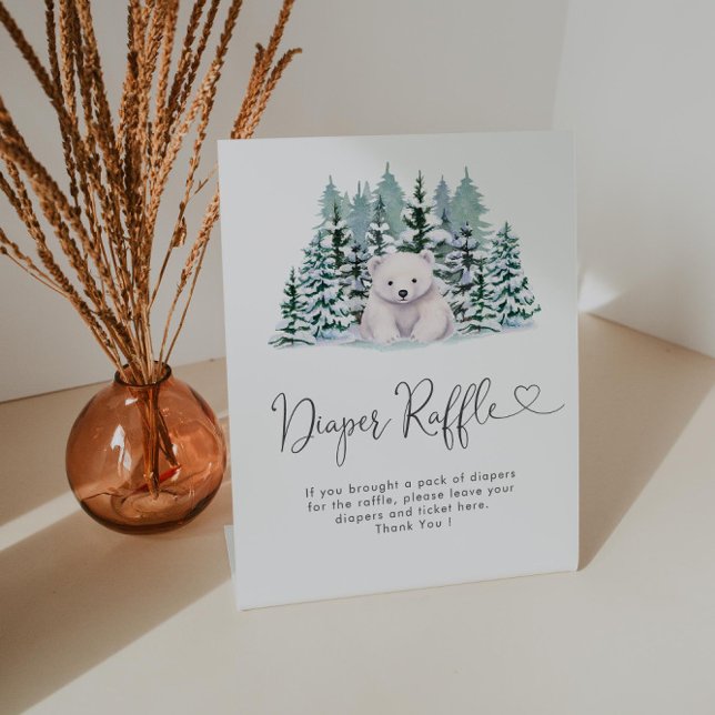 Polar Bear Winter Baby Shower Diaper Raffle Pedestal Sign (Creator Uploaded)