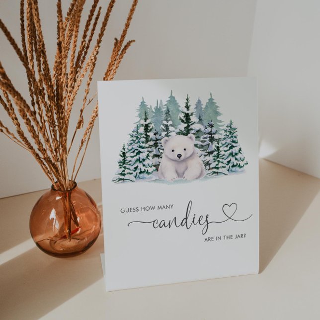 Polar Bear Winter Baby Shower Guess How Many Game Pedestal Sign (Creator Uploaded)