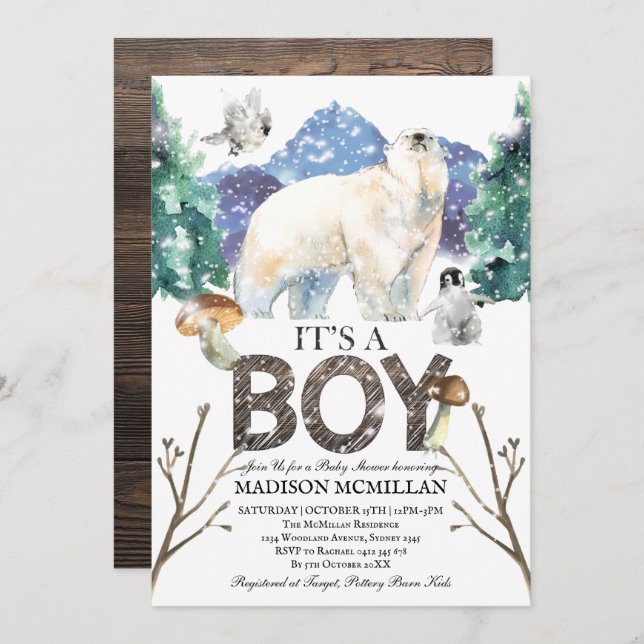 Polar Bear Winter Baby Shower Invitation (Front/Back)