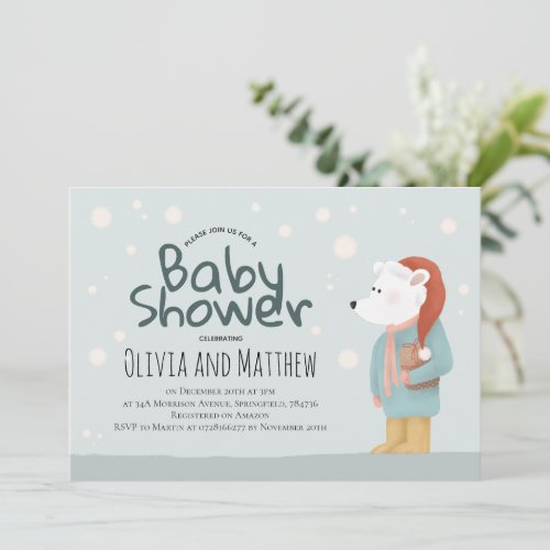  Polar Bear Winter Baby Shower Invitation