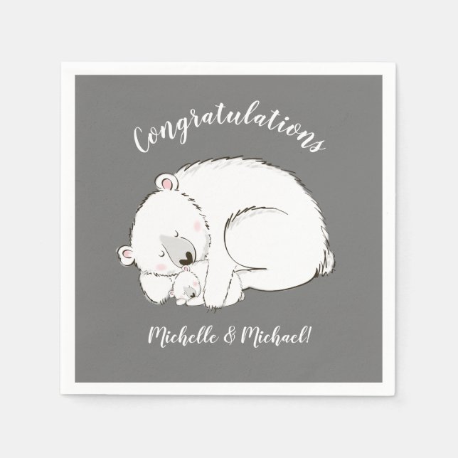 Polar Bear Winter Baby Shower Napkins (Front)