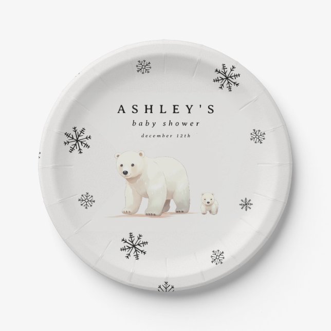 Polar Bear Winter Baby Shower Paper Plates (Front)