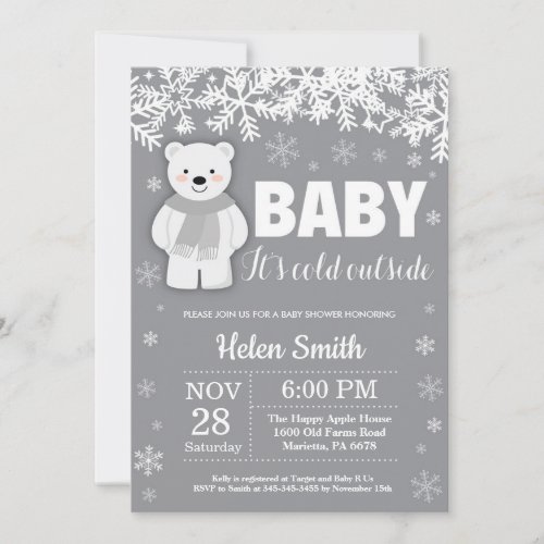 Polar Bear Winter Baby Shower Snowflake Invitation