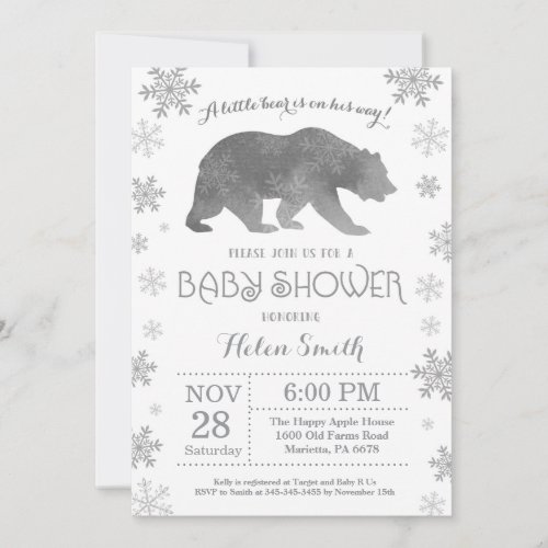 Polar Bear Winter Baby Shower Snowflake Invitation