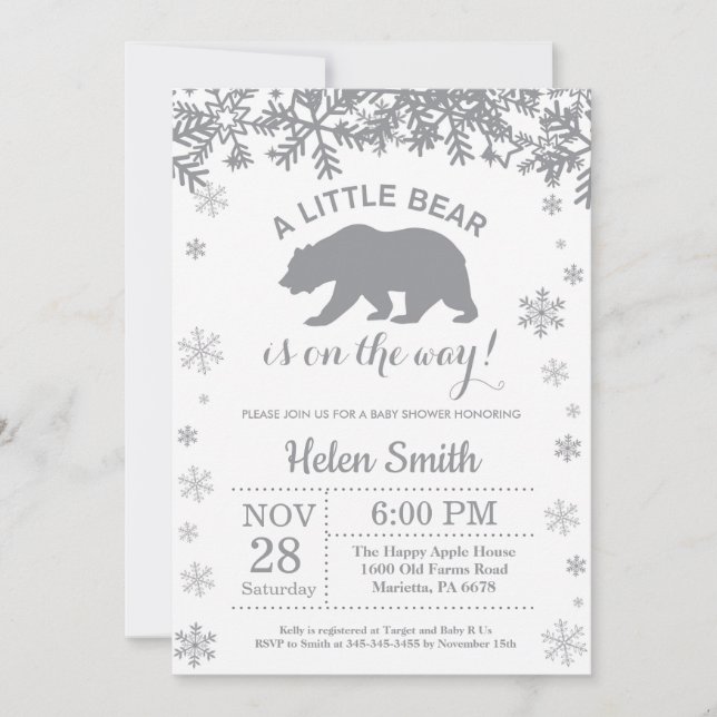 Polar Bear Winter Baby Shower Snowflake Invitation (Front)