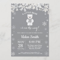 Polar Bear Winter Baby Shower Snowflake Invitation