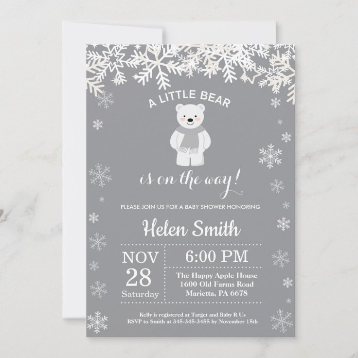 Polar Bear Winter Baby Shower Snowflake Invitation | Zazzle