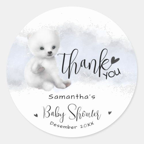 Polar bear Winter Baby Shower Thank Classic Round Sticker
