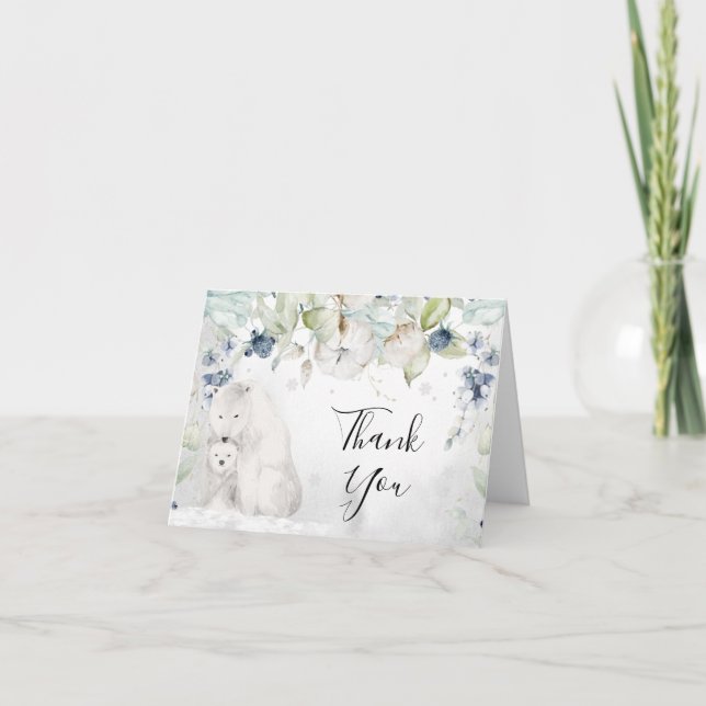 Polar Bear Winter Baby Shower Thank You Card (Front)