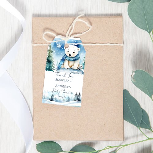 Polar bear winter baby shower thank you favor gift tags