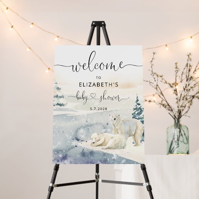 Polar Bear Winter Baby Shower Welcome Foam Board (In Situ (Stand))