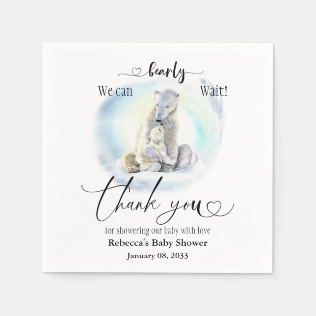 Polar Bear Winter Bearly Wait Baby Shower Favor Napkins (Front)