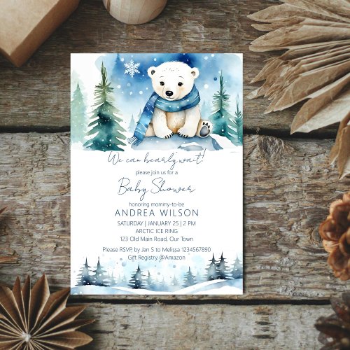Polar bear winter bearly wait baby shower invitation