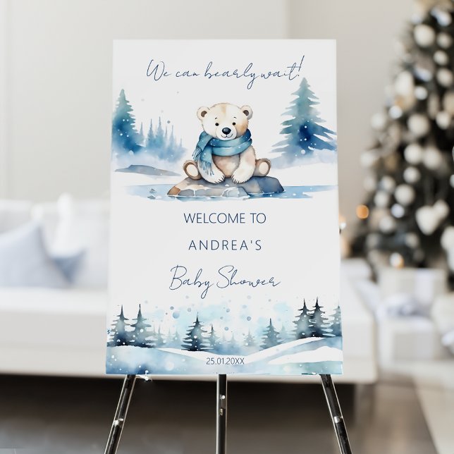 Polar bear winter bearly wait baby shower welcome  foam board (Polar bear winter bearly wait baby shower template  welcome sign board personalized entrance decor)
