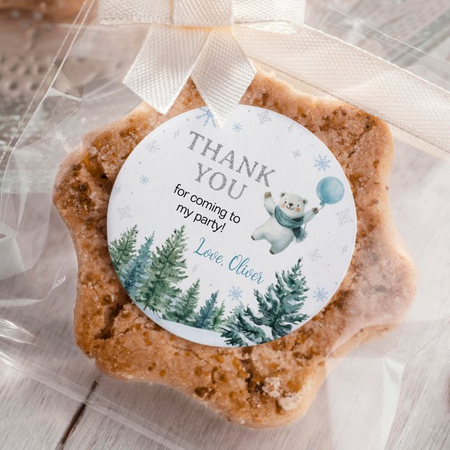 Polar Bear Winter Birthday Classic Round Stickers (Creator Uploaded)