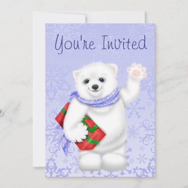 Polar Bear Winter Birthday Invitations for Girls (Front)