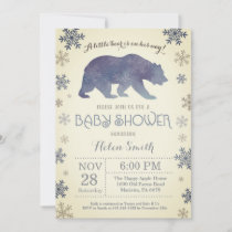 Polar Bear Winter Blue Boy Baby Shower Snowflake Invitation