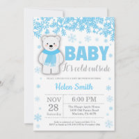 Polar Bear Winter Blue Boy Baby Shower Snowflake Invitation