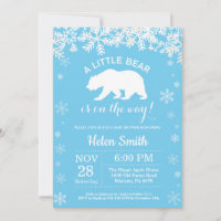 Polar Bear Winter Blue Boy Baby Shower Snowflake Invitation