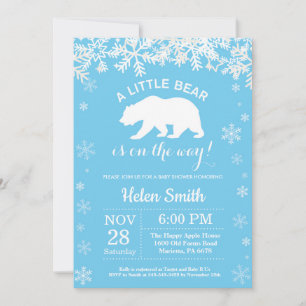 Polar Bear Winter Blue Boy Baby Shower Snowflake Invitation