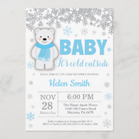 Polar Bear Winter Blue Boy Baby Shower Snowflake Invitation