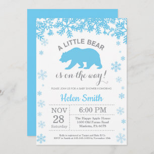 Polar Bear Winter Blue Boy Baby Shower Snowflake Invitation