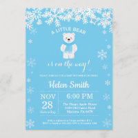 Polar Bear Winter Blue Boy Baby Shower Snowflake Invitation